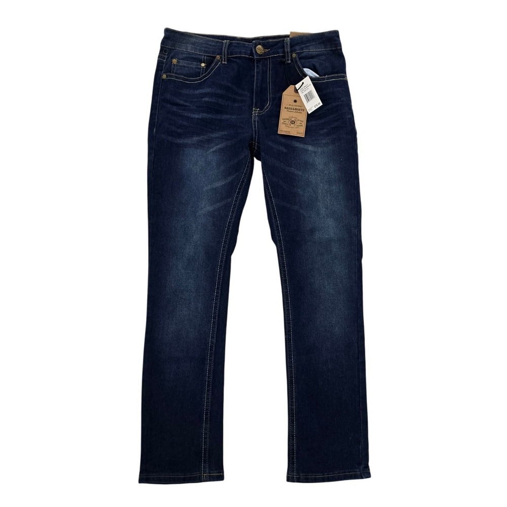 Rags & Rivets Mens Straight Leg Jeans 30x30 Medium Vintage Tint Stretch RRD02315